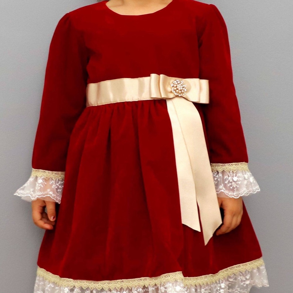 Red velvet and white lace formal dress size 2-3
